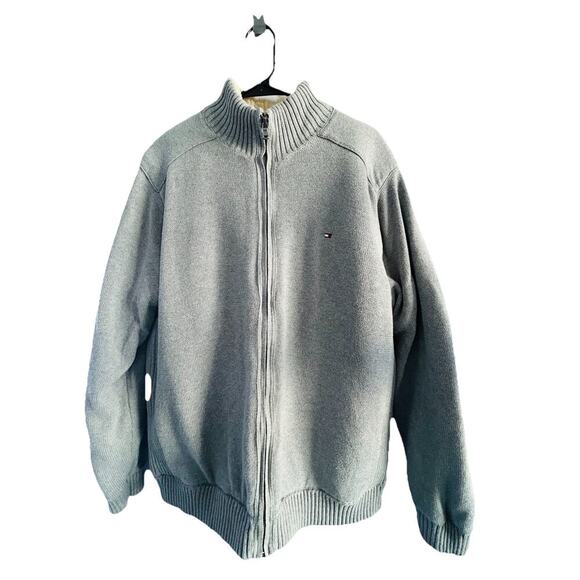 Tommy Hilfiger (XL) Jacket Mens Extra Large Zip Gray Fleece Elbow Patches Heavy - Picture 1 of 16